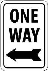 NMC - "One Way", "Left Arrow", 12" Wide x 18" High, Aluminum Parking Lot Traffic Signs - 0.08" Thick, Black on White, High Intensity Reflectivity, Rectangle, Post Mount - USA Tool & Supply