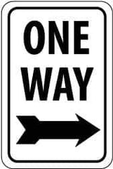 NMC - "One Way", "Right Arrow", 12" Wide x 18" High, Aluminum Parking Lot Traffic Signs - 0.08" Thick, Black on White, High Intensity Reflectivity, Rectangle, Post Mount - USA Tool & Supply