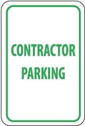 NMC - "Contractor Parking", 12" Wide x 18" High, Aluminum Reserved Parking Signs - 0.063" Thick, Green on White, Rectangle, Post Mount - USA Tool & Supply