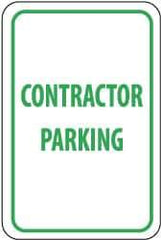 NMC - "Contractor Parking", 12" Wide x 18" High, Aluminum Reserved Parking Signs - 0.063" Thick, Green on White, Rectangle, Post Mount - USA Tool & Supply