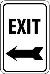 NMC - "Exit", "Left Arrow", 12" Wide x 18" High, Aluminum Parking Lot Traffic Signs - 0.08" Thick, Black on White, Engineer Grade Reflectivity, Rectangle, Post Mount - USA Tool & Supply
