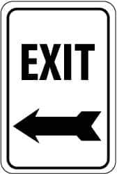 NMC - "Exit", "Left Arrow", 12" Wide x 18" High, Aluminum Parking Lot Traffic Signs - 0.04" Thick, Black on White, Rectangle, Wall Mount - USA Tool & Supply