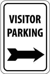 NMC - "Visitor Parking", "Right Arrow", 12" Wide x 18" High, Aluminum Parking Lot Traffic Signs - 0.063" Thick, Black on White, Rectangle, Post Mount - USA Tool & Supply