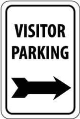 NMC - "Visitor Parking", "Right Arrow", 12" Wide x 18" High, Aluminum Parking Lot Traffic Signs - 0.04" Thick, Black on White, Rectangle, Wall Mount - USA Tool & Supply