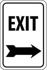NMC - "Exit", "Right Arrow", 12" Wide x 18" High, Aluminum Parking Lot Traffic Signs - 0.08" Thick, Black on White, Engineer Grade Reflectivity, Rectangle, Post Mount - USA Tool & Supply