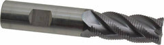 ProMax - 3/4" Diam, Fine Pitch, 1-5/8" LOC, 4 Flute Solid Carbide 0.055-0.065" Corner Radius Roughing End Mill - AlTiN Finish, 4" OAL, 3/4" Shank Diam, Single End, Centercutting, 40° Helix - USA Tool & Supply
