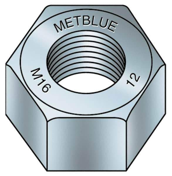 Value Collection - M16x2.00 Metric Coarse Steel Right Hand Hex Nut - 24mm Across Flats, 13mm High, Metric Blue Finish - USA Tool & Supply