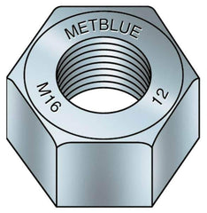 Value Collection - M16x2.00 Metric Coarse Steel Right Hand Hex Nut - 24mm Across Flats, 13mm High, Metric Blue Finish - USA Tool & Supply