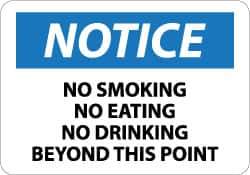 NMC - "Notice - No Smoking - No Eating - No Drinking Beyond This Area", 10" Long x 14" Wide, Aluminum Safety Sign - Rectangle, 0.04" Thick, Use for Accident Prevention - USA Tool & Supply