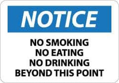 NMC - "Notice - No Smoking - No Eating - No Drinking Beyond This Area", 10" Long x 14" Wide, Rigid Plastic Safety Sign - Rectangle, 0.05" Thick, Use for Accident Prevention - USA Tool & Supply