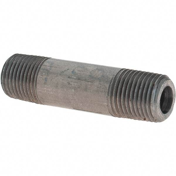 Made in USA - Schedule 80, 1/8" Diam x 1-1/2" Long Black Pipe Nipple - Threaded - USA Tool & Supply