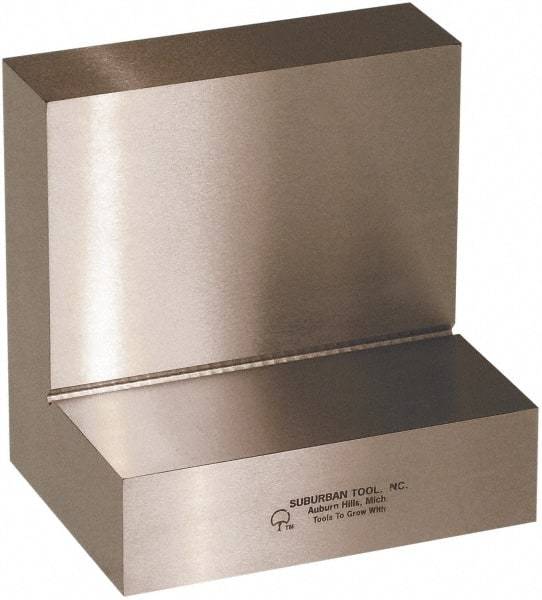 Suburban Tool - 4" Wide x 4" Deep x 3" High Steel Precision-Ground Angle Plate - Standard Plate, Flat Surface, Open End, 1-1/8" Thick, Single Plate - USA Tool & Supply