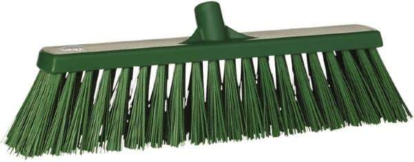 Vikan - 19" Heavy Duty Synthetic Push Broom - 2" Bristle Length, Plastic Block, European Threaded Handle Connection - USA Tool & Supply