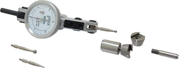 Fowler - 0.06 Inch Range, 0.0005 Inch Dial Graduation, Horizontal Dial Test Indicator - 1 Inch White Dial, 0-15-0 Dial Reading - USA Tool & Supply