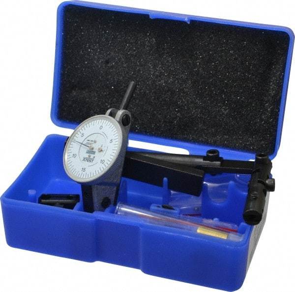 Fowler - 12 Piece, 0" to 0.06" Measuring Range, 1-1/2" Dial Diam, 0-15-0 Dial Reading, Horizontal White Dial Test Indicator Kit - 5/8" Contact Point Length, 0.04, 0.08 & 0.12" Ball Diam, 0.0005" Dial Graduation - USA Tool & Supply