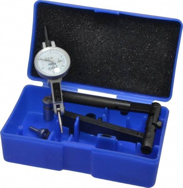 Fowler - 12 Piece, 0" to 0.06" Measuring Range, 1" Dial Diam, 0-15-0 Dial Reading, Horizontal White Dial Test Indicator Kit - 5/8" Contact Point Length, 0.04, 0.08 & 0.12" Ball Diam, 0.0005" Dial Graduation - USA Tool & Supply
