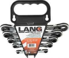 Lang - 5 Piece, 1/4 x 5/16 to 11/16 x 7/8", 12 Point, Ratcheting Box Wrench Set - Inch System of Measurement, Chrome Finish - USA Tool & Supply