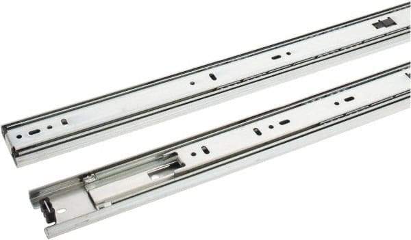 Knape & Vogt - 24" Slide Length, 24" Travel Length, Steel Precision Drawer Slide - 1/2" Wide, 1-13/16" High, 100 Lb Capacity at Full Extension, Chrome Finish - USA Tool & Supply