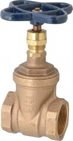 NIBCO - 1-1/2" Pipe, Class 150, Threaded Bronze Solid Wedge Stem Gate Valve - 300 WOG, 150 WSP, Screw-In Bonnet - USA Tool & Supply