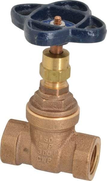 NIBCO - 1/2" Pipe, Class 150, Threaded Bronze Solid Wedge Stem Gate Valve - 300 WOG, 150 WSP, Screw-In Bonnet - USA Tool & Supply