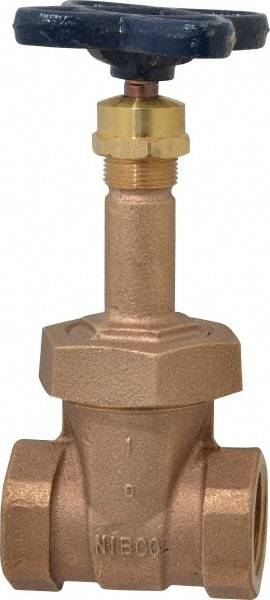 NIBCO - 1" Pipe, Class 150, Threaded Bronze Solid Wedge Rising Stem Gate Valve - 300 WOG, 150 WSP, Bolted Bonnet - USA Tool & Supply