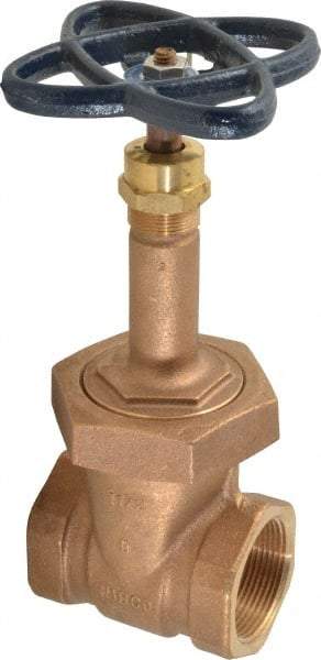 NIBCO - 1-1/2" Pipe, Class 150, Threaded Bronze Solid Wedge Rising Stem Gate Valve - 300 WOG, 150 WSP, Bolted Bonnet - USA Tool & Supply