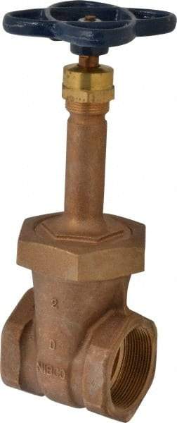NIBCO - 2" Pipe, Class 150, Threaded Bronze Solid Wedge Rising Stem Gate Valve - 300 WOG, 150 WSP, Bolted Bonnet - USA Tool & Supply