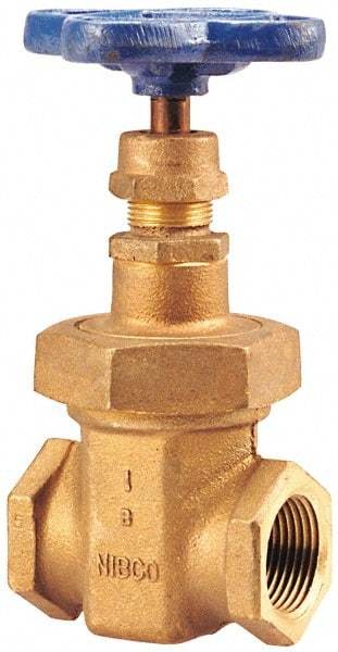NIBCO - 3/8" Pipe, Class 150, Threaded Bronze Solid Wedge Stem Gate Valve - 300 WOG, 150 WSP, Union Bonnet - USA Tool & Supply