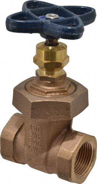 NIBCO - 1" Pipe, Class 150, Threaded Bronze Solid Wedge Stem Gate Valve - 300 WOG, 150 WSP, Union Bonnet - USA Tool & Supply