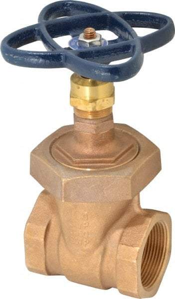 NIBCO - 1-1/2" Pipe, Class 150, Threaded Bronze Solid Wedge Stem Gate Valve - 300 WOG, 150 WSP, Union Bonnet - USA Tool & Supply