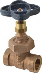 NIBCO - 1/2" Pipe, Class 150, Threaded Bronze Solid Wedge Stem Gate Valve - 300 WOG, 150 WSP, Union Bonnet - USA Tool & Supply