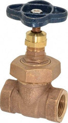 NIBCO - 3/4" Pipe, Class 150, Threaded Bronze Solid Wedge Stem Gate Valve - 300 WOG, 150 WSP, Union Bonnet - USA Tool & Supply