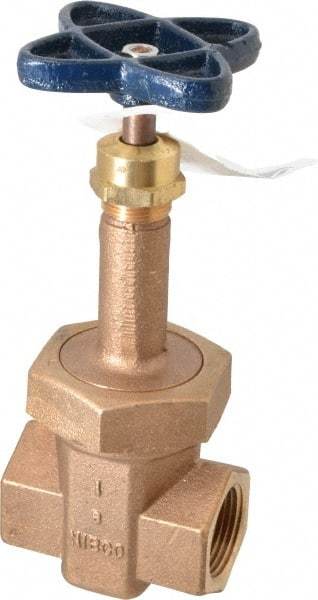 NIBCO - 1" Pipe, Class 200, Threaded Bronze Alloy Solid Wedge Rising Stem Gate Valve - 400 WOG, 200 WSP, Union Bonnet - USA Tool & Supply