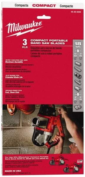 Milwaukee Tool - 2' 11-3/8" Long x 0.02" Thick, 18 Teeth per Inch, Portable Band Saw Blade - Bi-Metal Blade, High Speed Steel Teeth, Toothed Edge - USA Tool & Supply