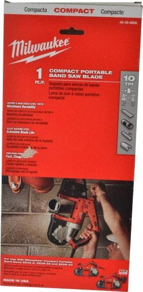 Milwaukee Tool - 2' 11-3/8" Long x 0.02" Thick, 10 Teeth per Inch, Portable Band Saw Blade - Bi-Metal Blade, High Speed Steel Teeth, Toothed Edge - USA Tool & Supply