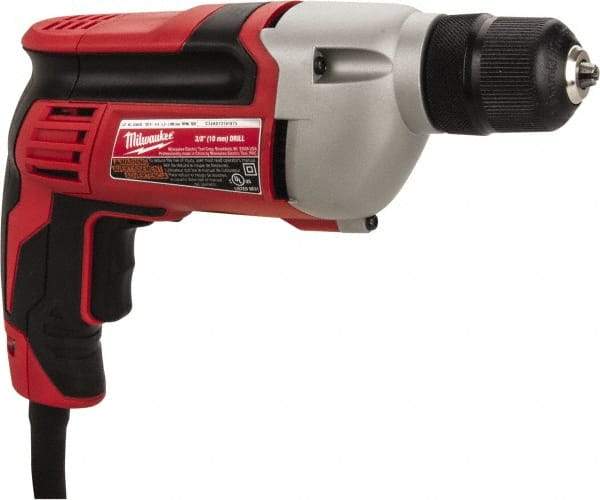 Milwaukee Tool - 3/8" Keyless Chuck, 2,800 RPM, Pistol Grip Handle Electric Drill - 8 Amps, 120 Volts, Reversible, Includes 3/8" Drill & Side Handle - USA Tool & Supply