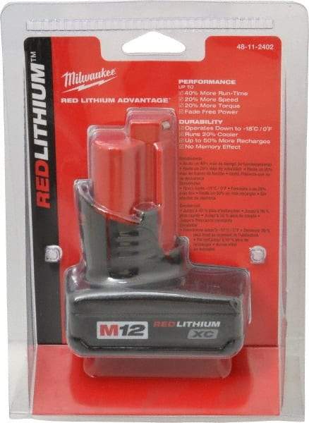 Milwaukee Tool - 12 Volt Lithium-Ion Power Tool Battery - 3 Ahr Capacity, 1/2 hr Charge Time, Series M12 XC RED - USA Tool & Supply