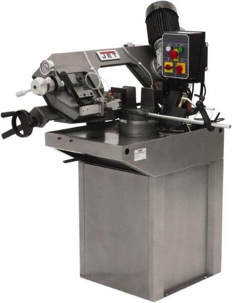 Jet - 7 x 7" Max Capacity, Manual Step Pulley Horizontal Bandsaw - 137 to 275 SFPM Blade Speed, 230 Volts, 45°, 3 Phase - USA Tool & Supply