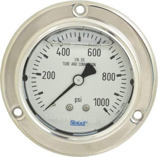 Wika - 2-1/2" Dial, 1/4 Thread, 0-1,000 Scale Range, Pressure Gauge - Lower Back Connection Mount, Accurate to 2-1-2% of Scale - USA Tool & Supply