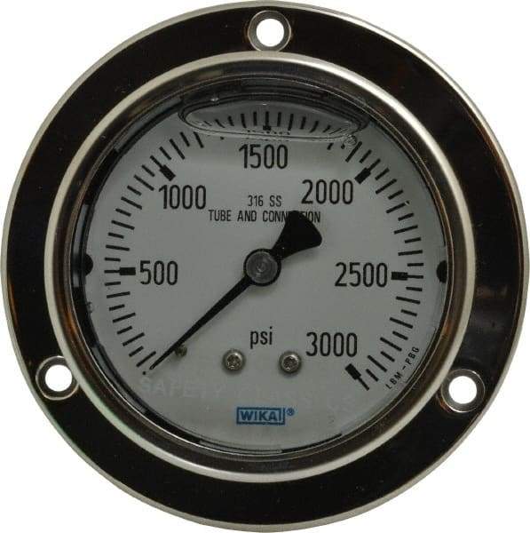 Wika - 2-1/2" Dial, 1/4 Thread, 0-3,000 Scale Range, Pressure Gauge - Lower Back Connection Mount, Accurate to 2-1-2% of Scale - USA Tool & Supply