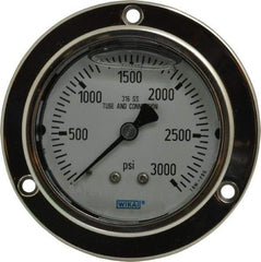 Wika - 2-1/2" Dial, 1/4 Thread, 0-3,000 Scale Range, Pressure Gauge - Lower Back Connection Mount, Accurate to 2-1-2% of Scale - USA Tool & Supply