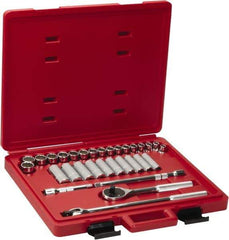 Proto - 31 Piece 1/2" Drive Chrome Finish Deep Well Socket Set - 12 Points, 10mm to 26mm Range, Metric Measurement Standard - USA Tool & Supply