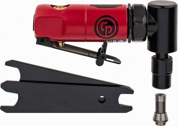 Chicago Pneumatic - 1/4" Collet, Angle Handle, Straight Air Die Grinder - 22,500 RPM, Front Exhaust, 22 CFM, 0.3 hp, 90 psi, 1/4" Inlet - USA Tool & Supply