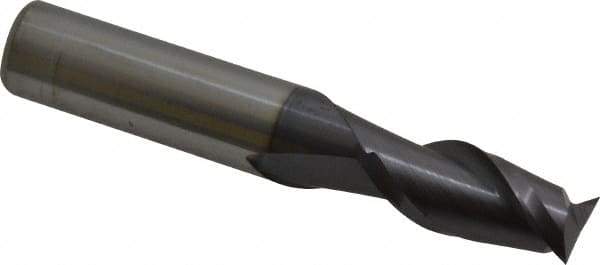 Accupro - 15/32", 1" LOC, 1/2" Shank Diam, 3" OAL, 2 Flute, Solid Carbide Square End Mill - Single End, AlTiN Finish, Spiral Flute, 40° Helix, Centercutting, Right Hand Cut, Right Hand Flute - USA Tool & Supply