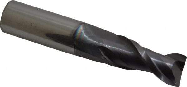 Accupro - 11/16", 1-1/2" LOC, 3/4" Shank Diam, 4" OAL, 2 Flute, Solid Carbide Square End Mill - Single End, AlTiN Finish, Spiral Flute, 40° Helix, Centercutting, Right Hand Cut, Right Hand Flute - USA Tool & Supply