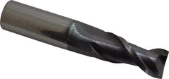 Accupro - 11/16", 1-1/2" LOC, 3/4" Shank Diam, 4" OAL, 2 Flute, Solid Carbide Square End Mill - Single End, AlTiN Finish, Spiral Flute, 40° Helix, Centercutting, Right Hand Cut, Right Hand Flute - USA Tool & Supply