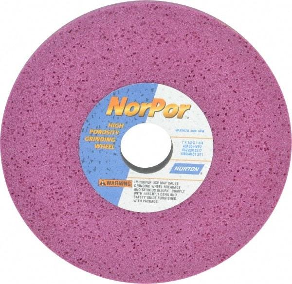 Norton - 7" Diam x 1-1/4" Hole x 1/2" Thick, H Hardness, 60 Grit Surface Grinding Wheel - Aluminum Oxide, Type 1, Medium Grade, 3,600 Max RPM, Vitrified Bond, No Recess - USA Tool & Supply