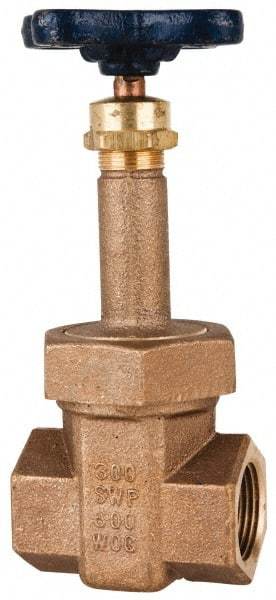 NIBCO - 1-1/4" Pipe, Class 300, Threaded Bronze Alloy Solid Wedge Stem Gate Valve with Stainless Steel Trim - 600 WOG, 300 WSP, Union Bonnet - USA Tool & Supply