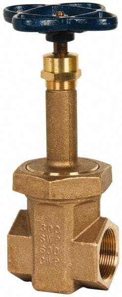 NIBCO - 1-1/2" Pipe, Class 300, Threaded Bronze Alloy Solid Wedge Rising Stem Gate Valve - 600 WOG, 300 WSP, Union Bonnet - USA Tool & Supply