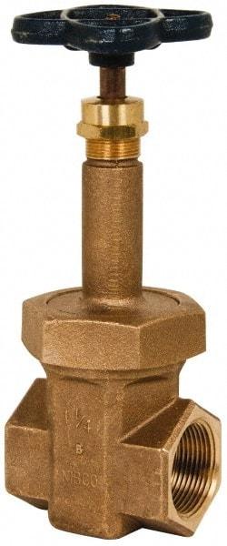 NIBCO - 1-1/4" Pipe, Class 300, Threaded Bronze Alloy Solid Wedge Rising Stem Gate Valve - 600 WOG, 300 WSP, Union Bonnet - USA Tool & Supply